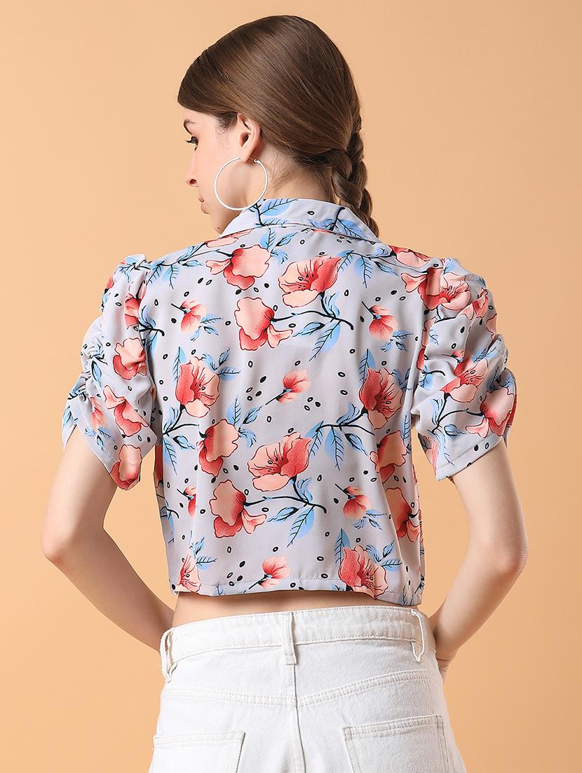 grey floral printed crop top - 21387509 - Standard Image - 2