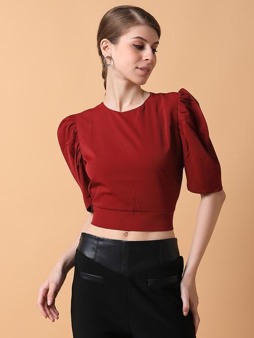 maroon solid crop top - 21387511 - Standard Image - 0