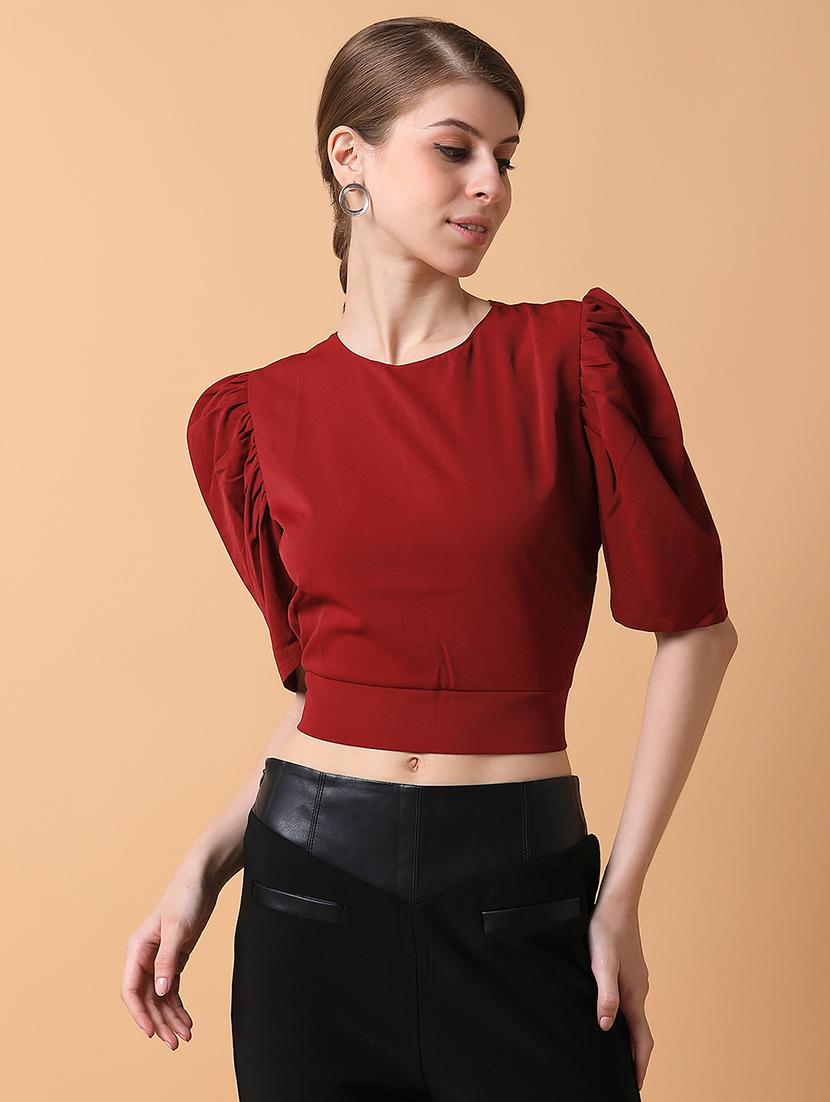 maroon solid crop top - 21387511 - Zoom Image - 0