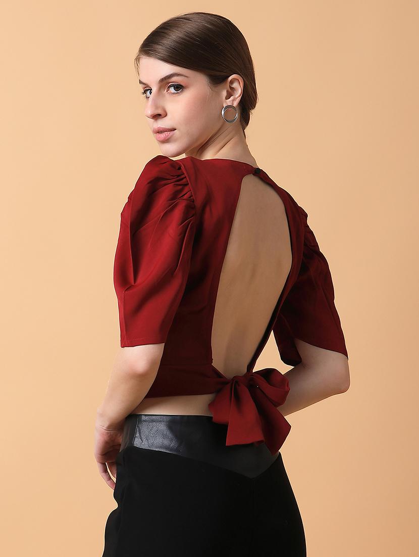 maroon solid crop top - 21387511 - Standard Image - 2