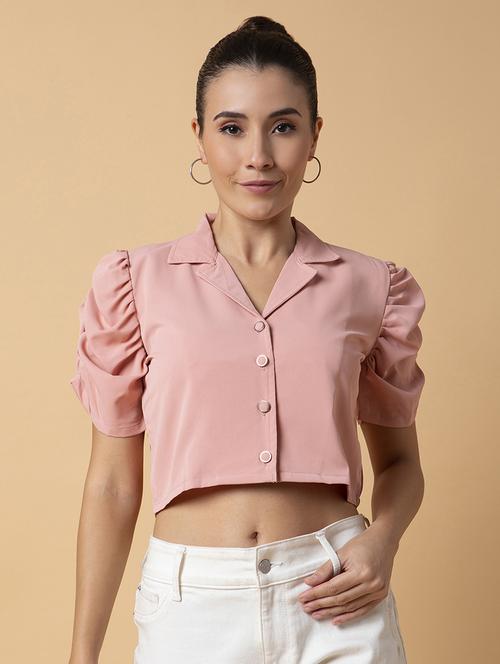 peach solid shirt top - 21387512 - Standard Image - 0