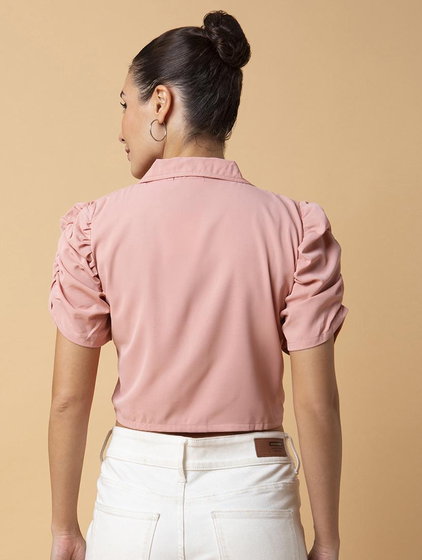 peach solid shirt top - 21387512 - Standard Image - 2