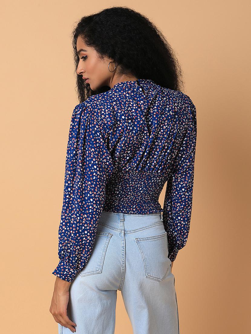 navy blue abstract printed crop top - 21387516 - Standard Image - 2