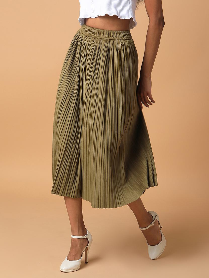 olive solid flared skirt - 21387521 - Standard Image - 2