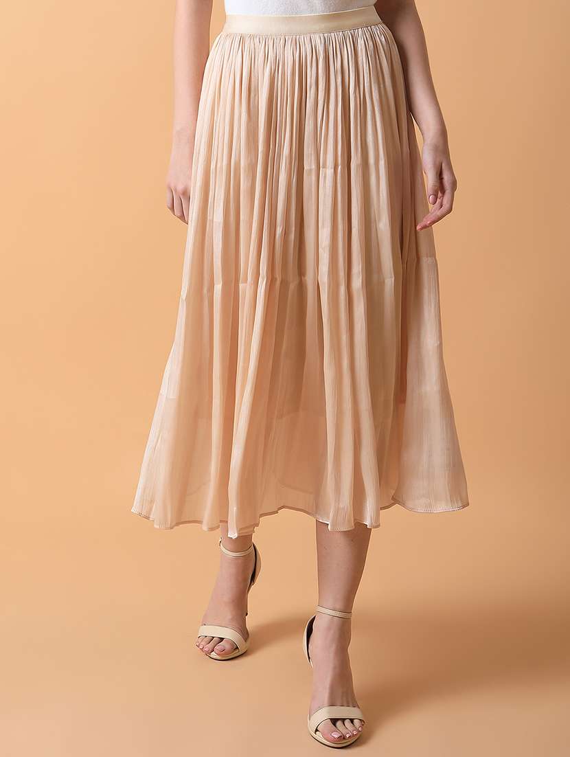 cream solid flared skirt