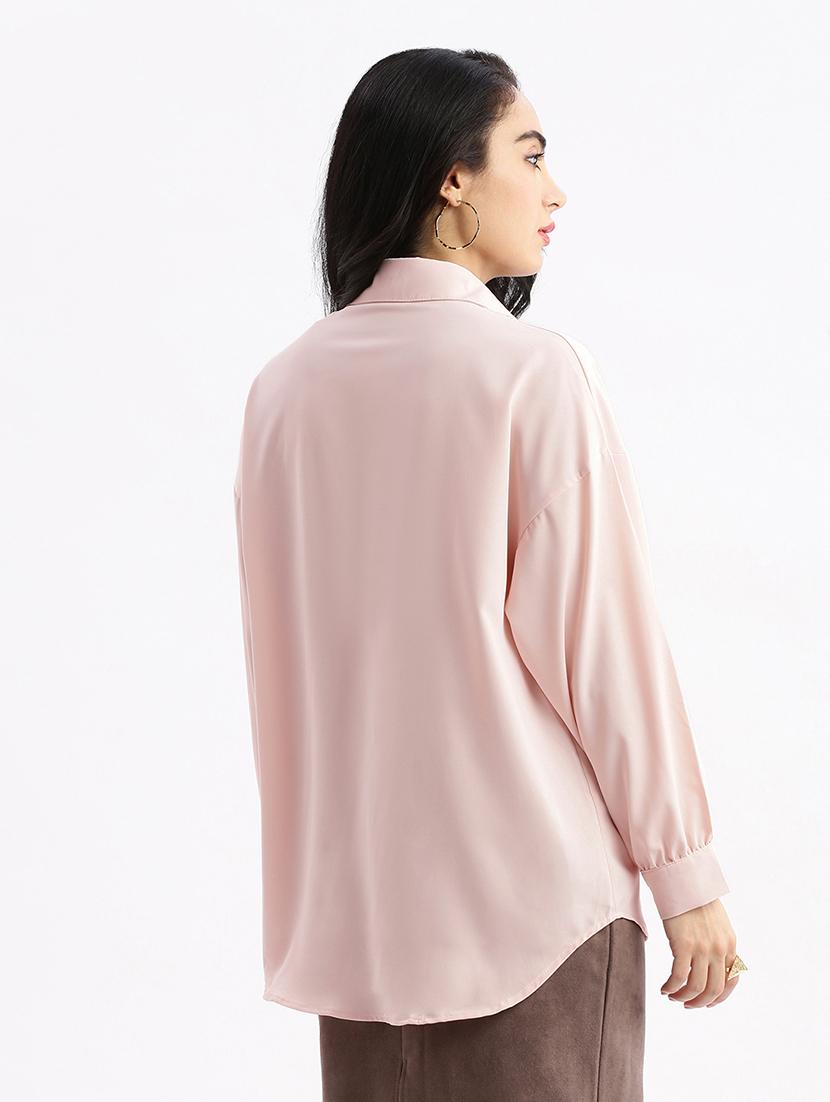 women pink solids long sleeves boxy shirt - 21387576 - Standard Image - 2