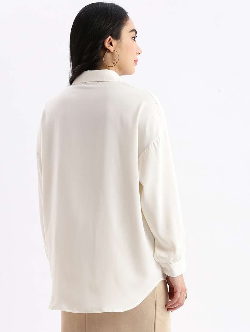women cream crepe boxy shirt - 21387577 - Standard Image - 2