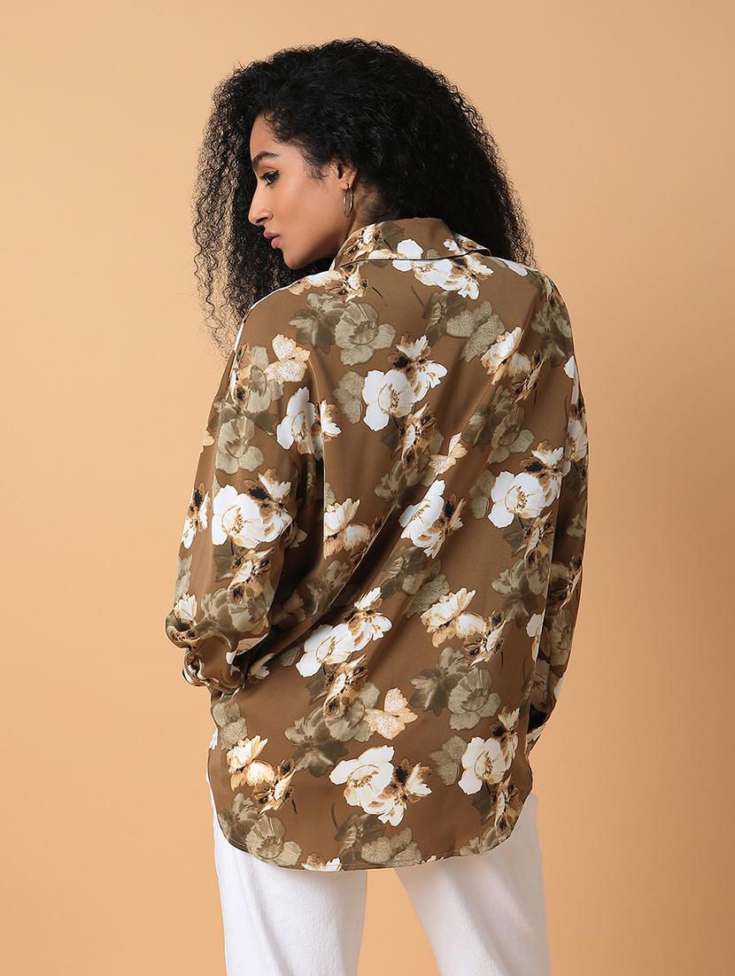 olive floral printed oversized shirt - 21387579 - Standard Image - 2