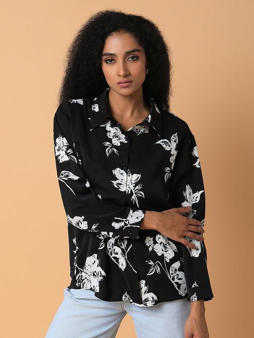 black floral printed oversized shirt - 21387594 - Standard Image - 0