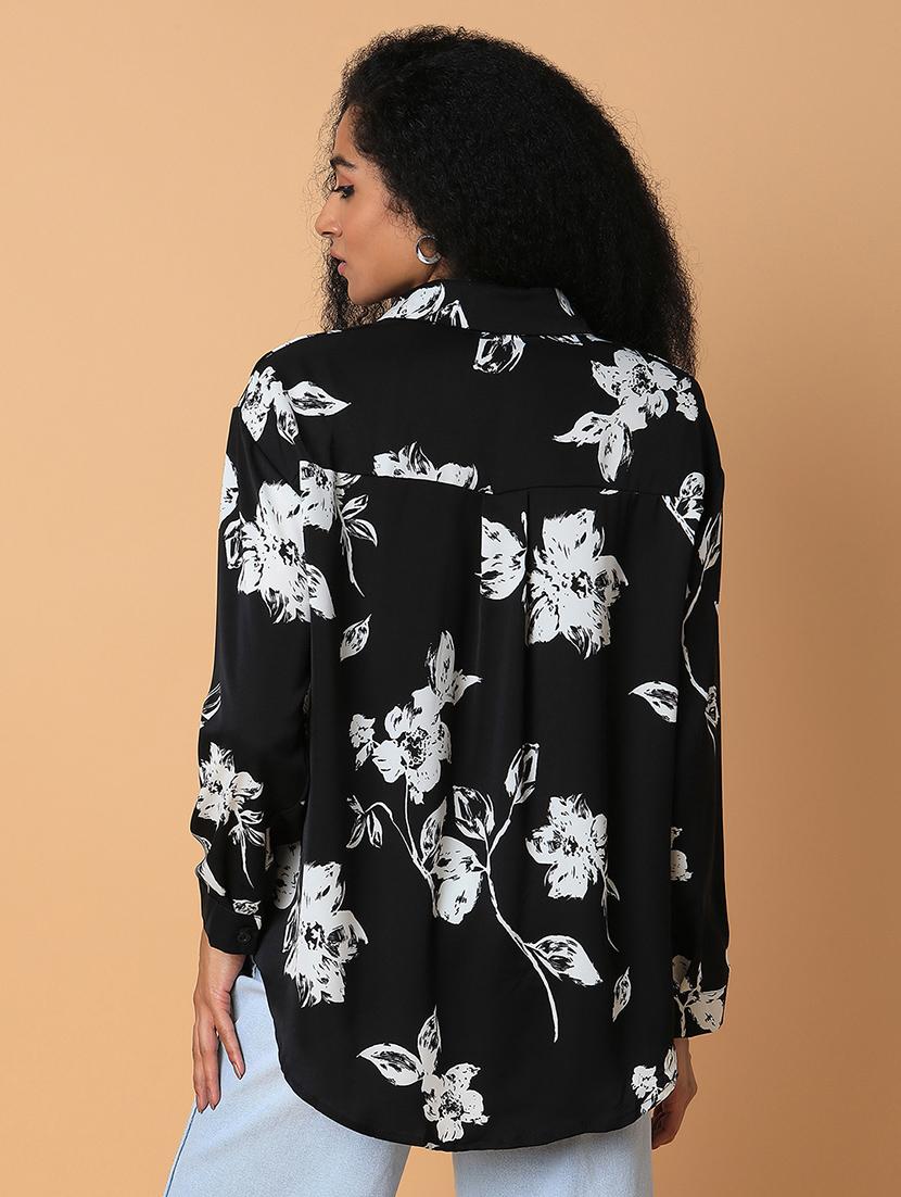 black floral printed oversized shirt - 21387594 - Standard Image - 2