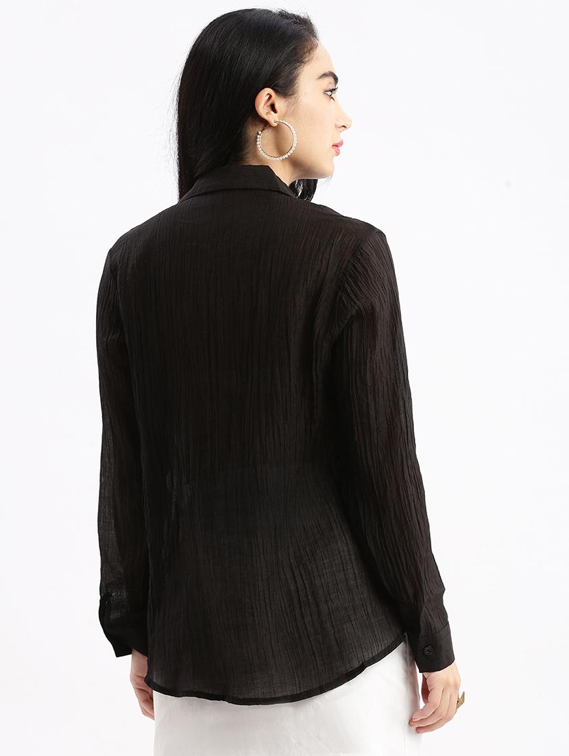 women black solids long sleeves regular shirt - 21387603 - Standard Image - 2
