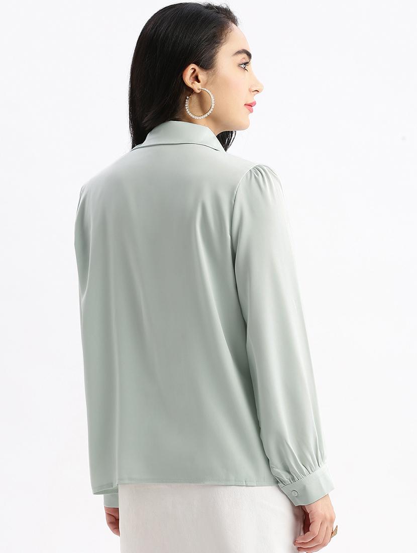 sea green solid satin boxy shirt - 21387613 - Standard Image - 2