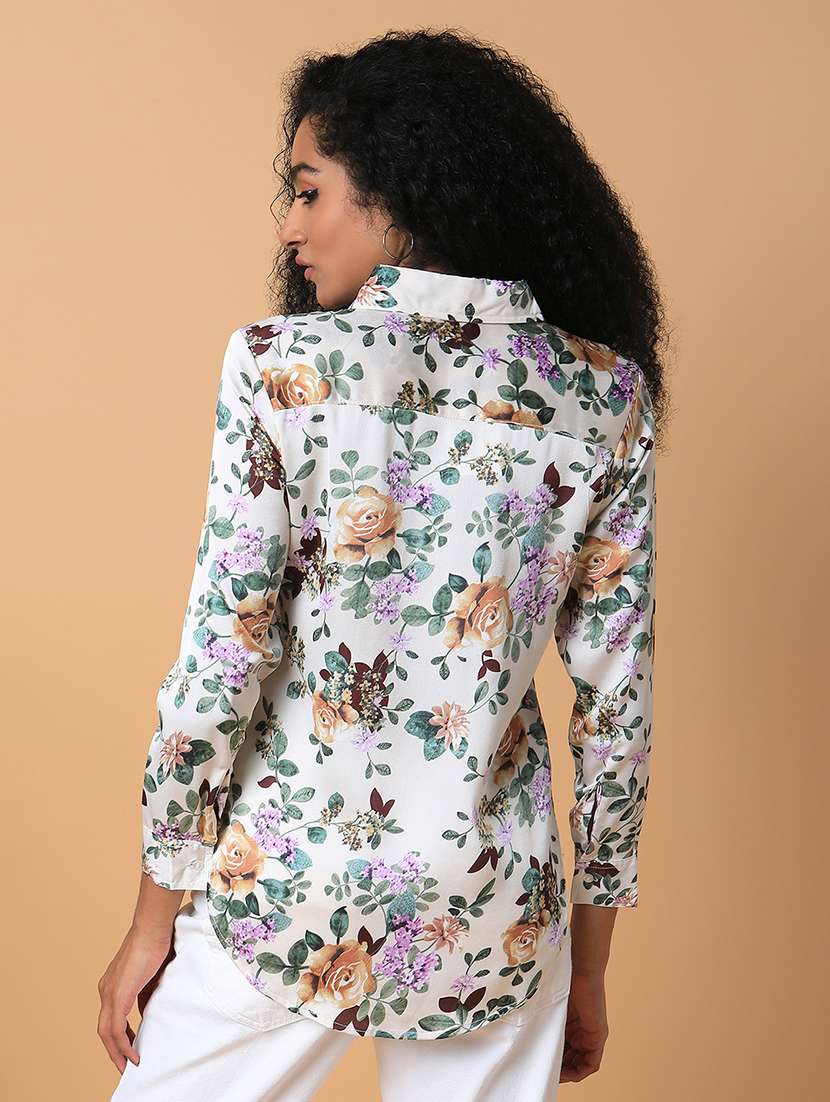 cream floral printed regular shirt - 21387626 - Standard Image - 2