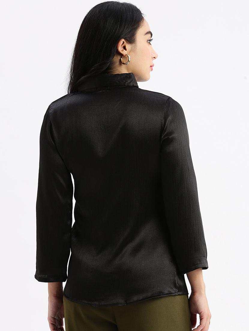 women black satin regular shirt - 21387628 - Standard Image - 2