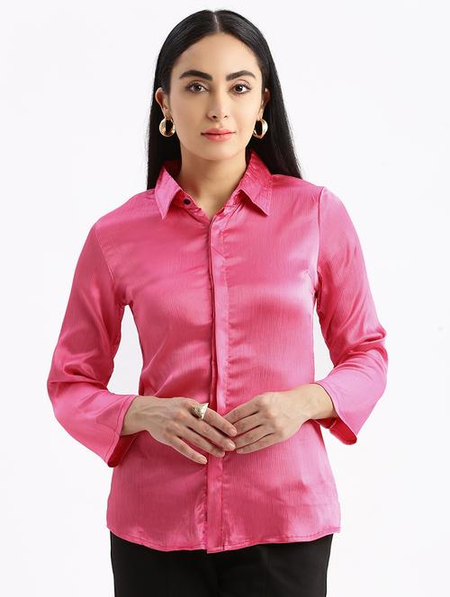 women pink satin regular shirt - 21387629 - Standard Image - 0