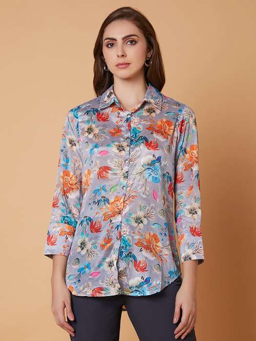 grey floral printed shirt - 21387631 -  Standard Image - 0