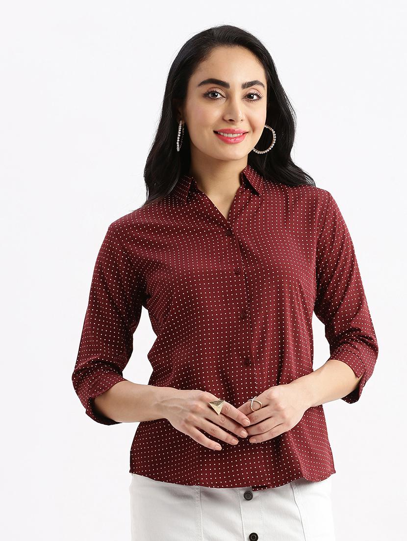 maroon polka dot regular shirt - 21387653 -  Zoom Image - 0