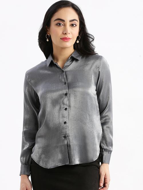 grey solid regular shirt - 21387654 -  Standard Image - 0