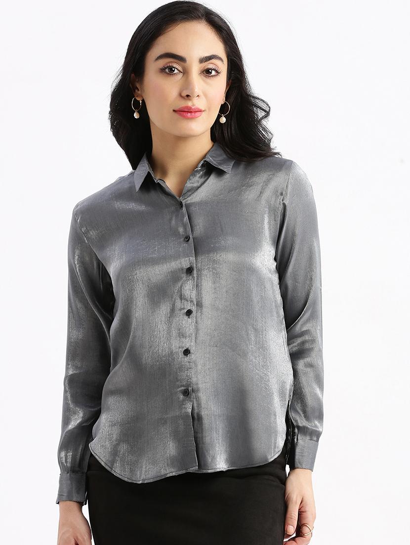 grey solid regular shirt - 21387654 -  Zoom Image - 0