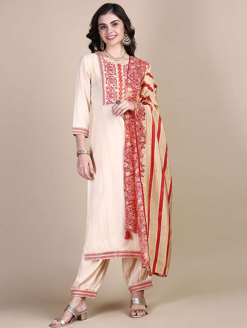 women embroidered kurta salwar set with dupatta