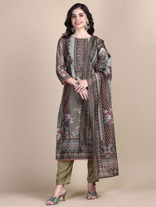 women printed round neck kurta pant set with dupatta - 21387683 - Standard Image - 0
