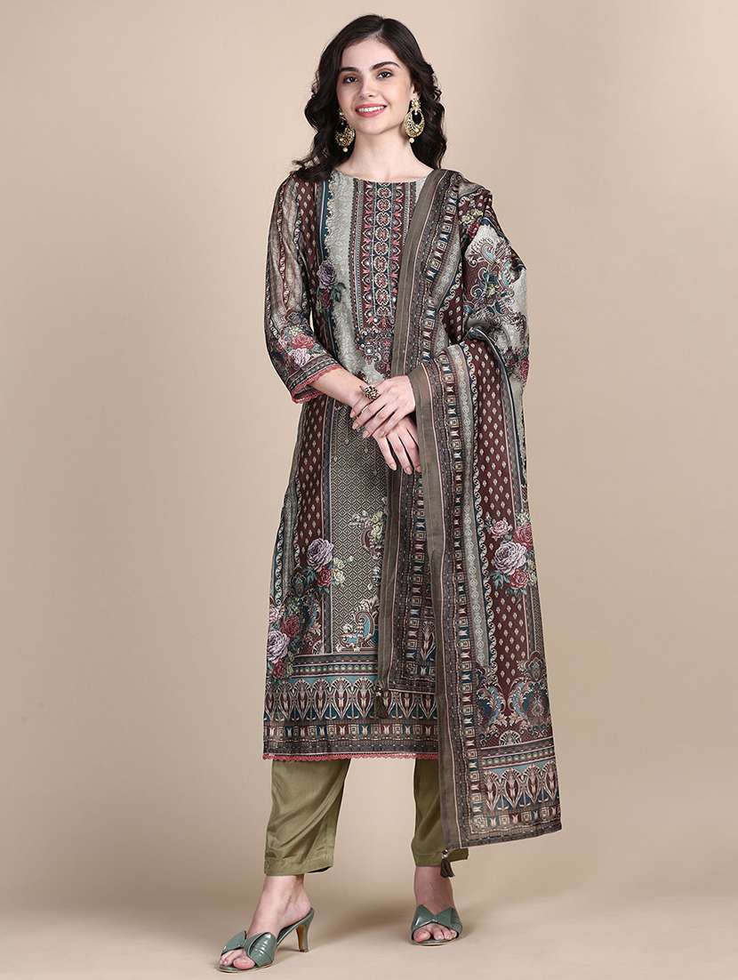 women printed round neck kurta pant set with dupatta - 21387683 - Zoom Image - 0