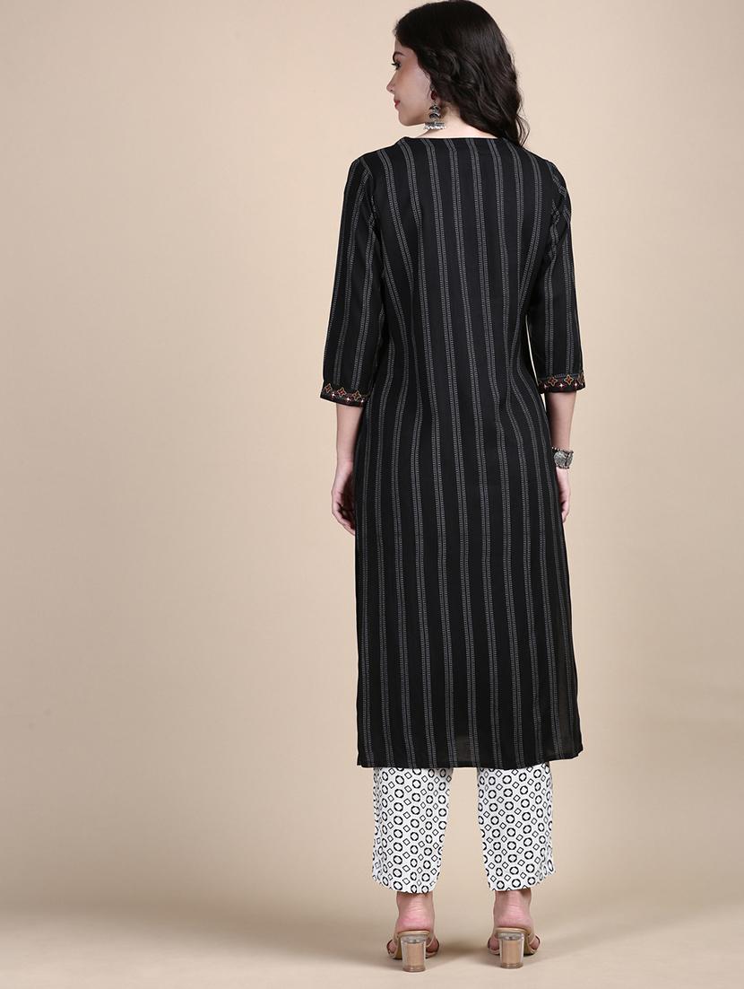 women stripes round neck kurta pant set - 21387684 - Standard Image - 2