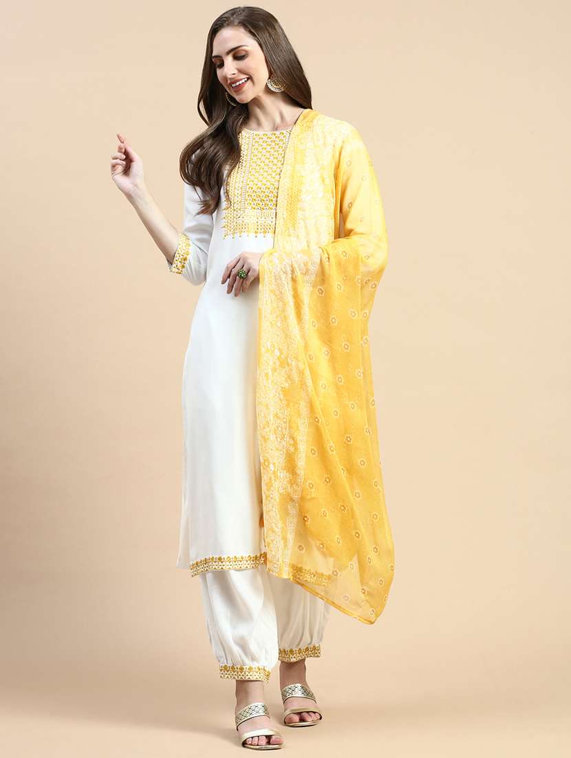women white embroidered kurta salwar set with dupatta