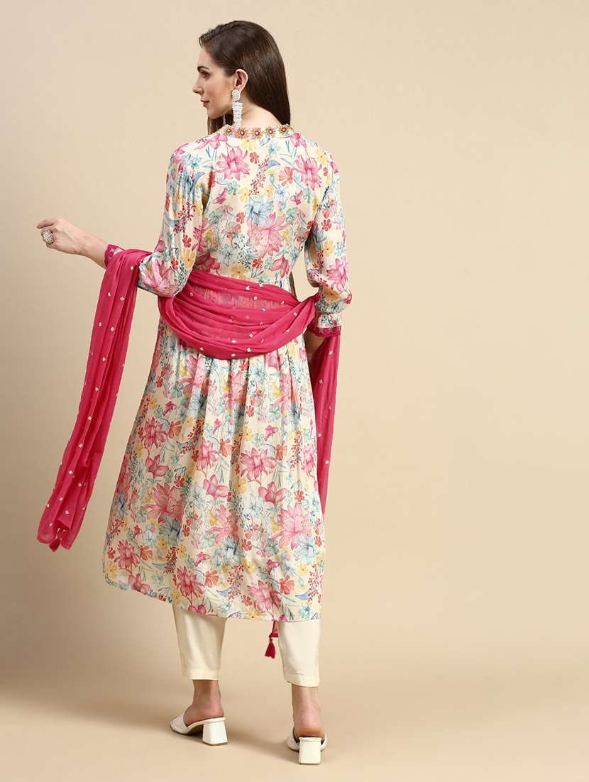 women cream floral kurta pant set with dupatta - 21387704 -  Standard Image - 2