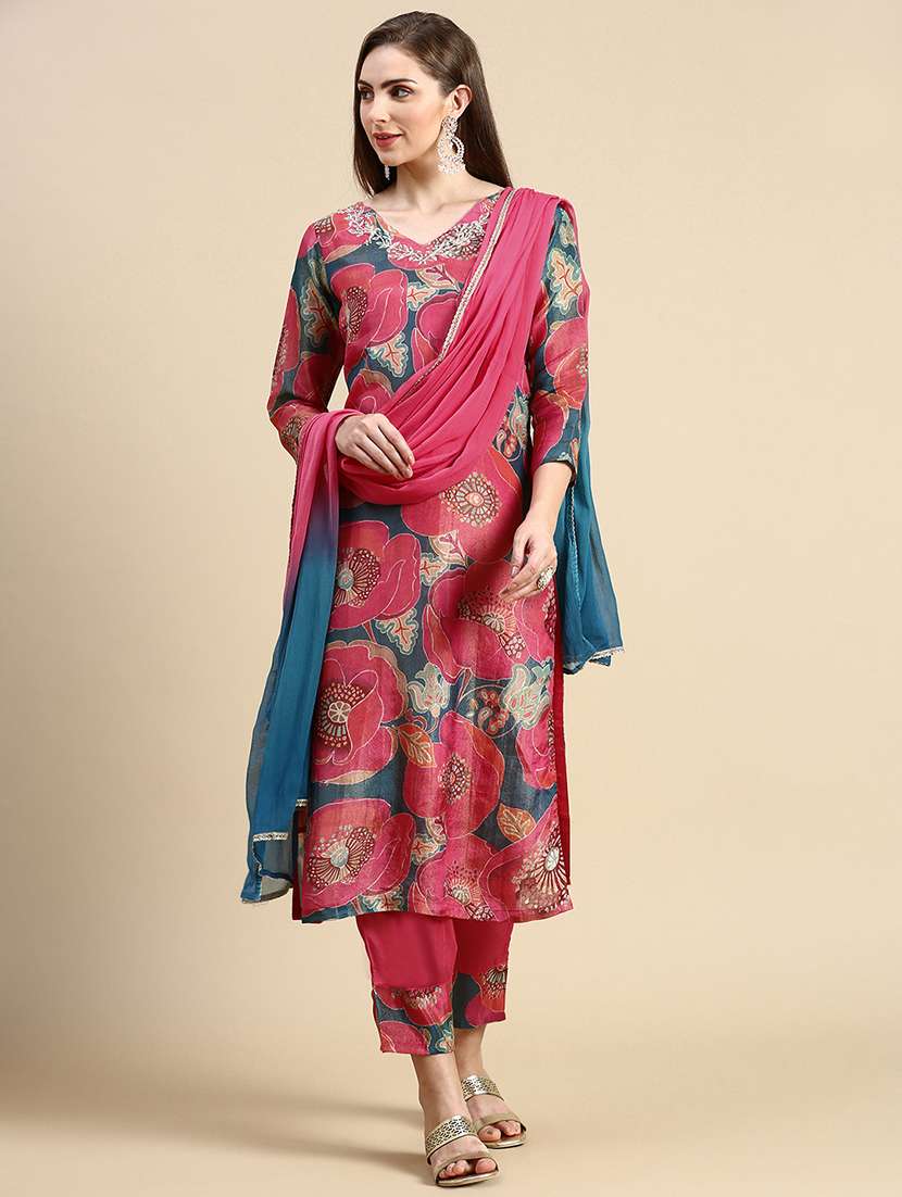 women floral printed kurta pant set with dupatta