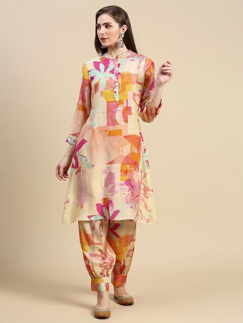 women abstract mandarin neck kurta salwar set - 21387716 -  Standard Image - 0