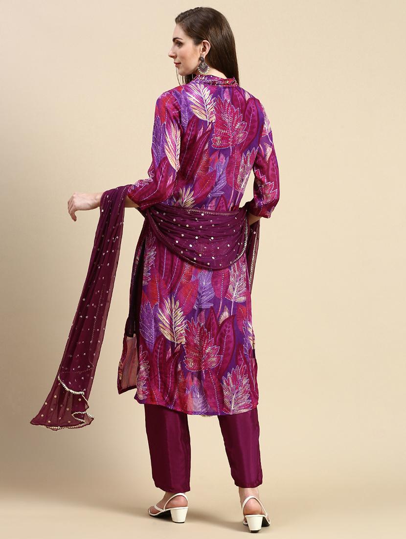 women purple printed kurta pant set with dupatta - 21387719 - Standard Image - 2