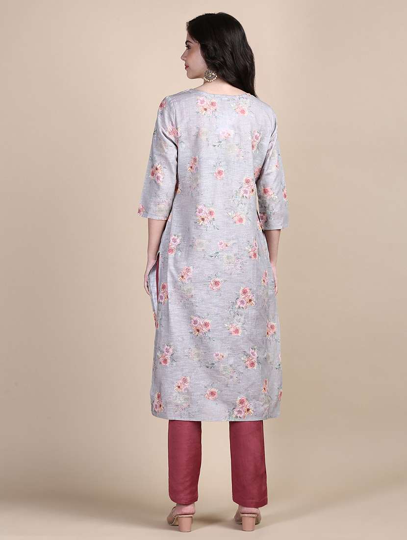 women grey floral printed kurta pant set - 21387725 -  Standard Image - 2
