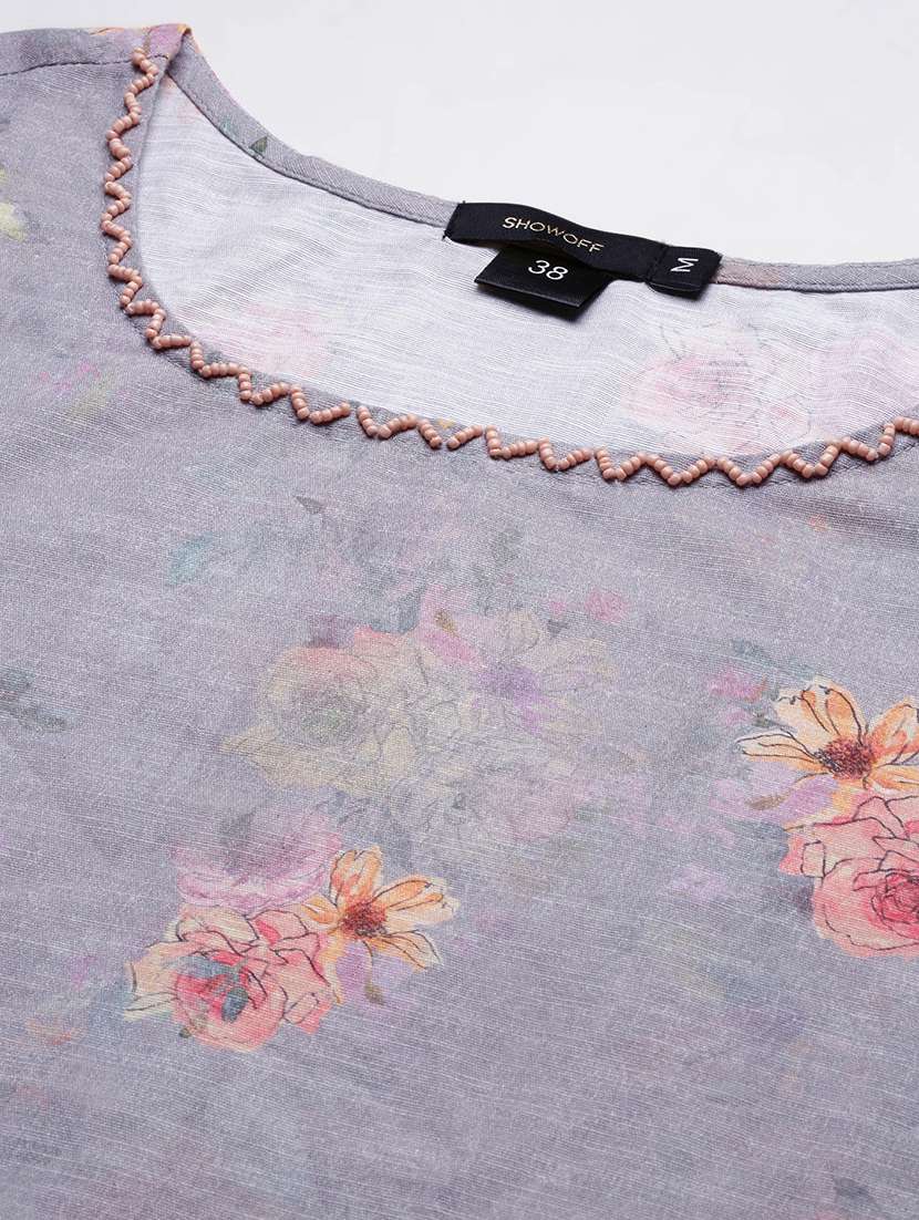 women grey floral printed kurta pant set - 21387725 -  Standard Image - 7