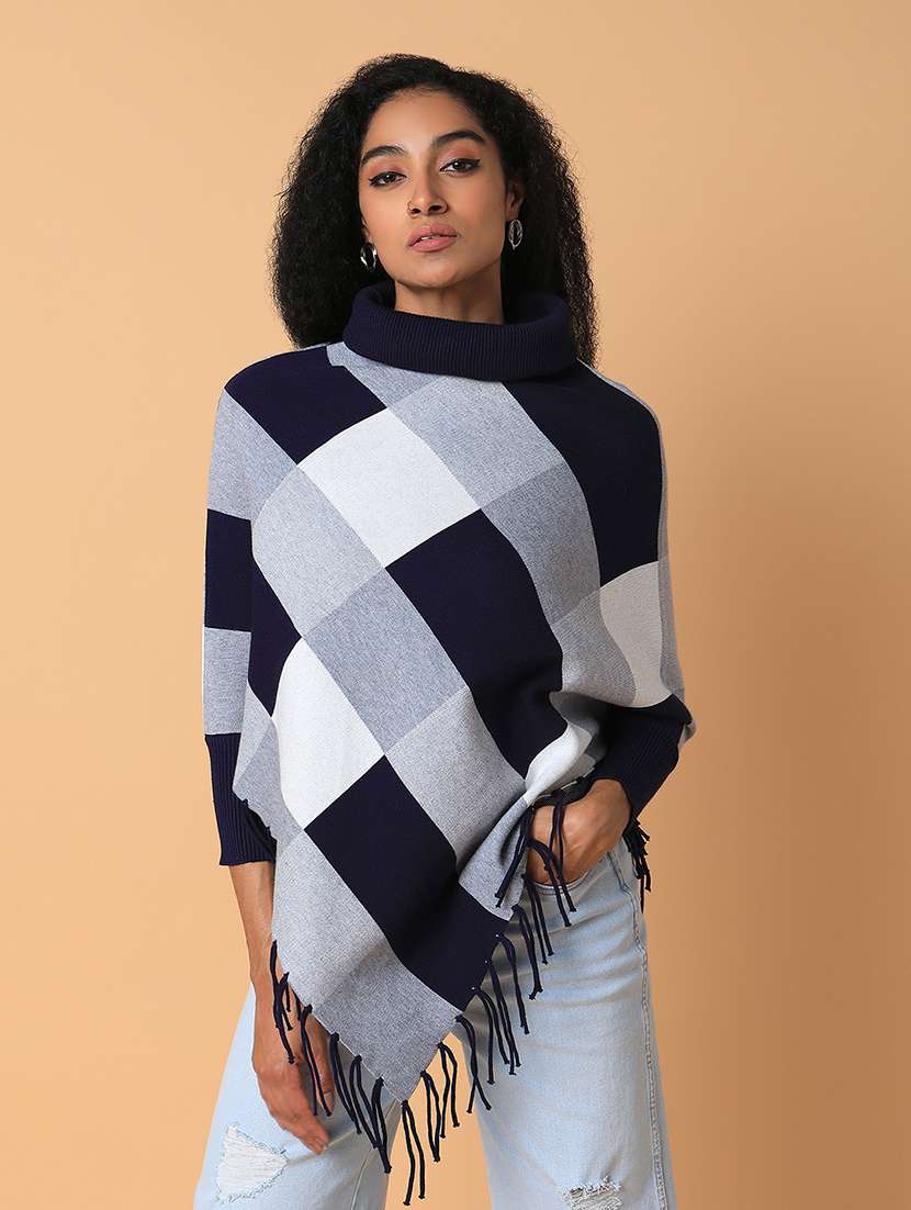 women turtle neck self-designed poncho