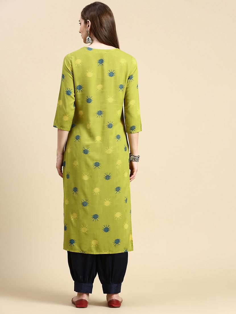 women green round neck straight kurta - 21387742 - Standard Image - 2