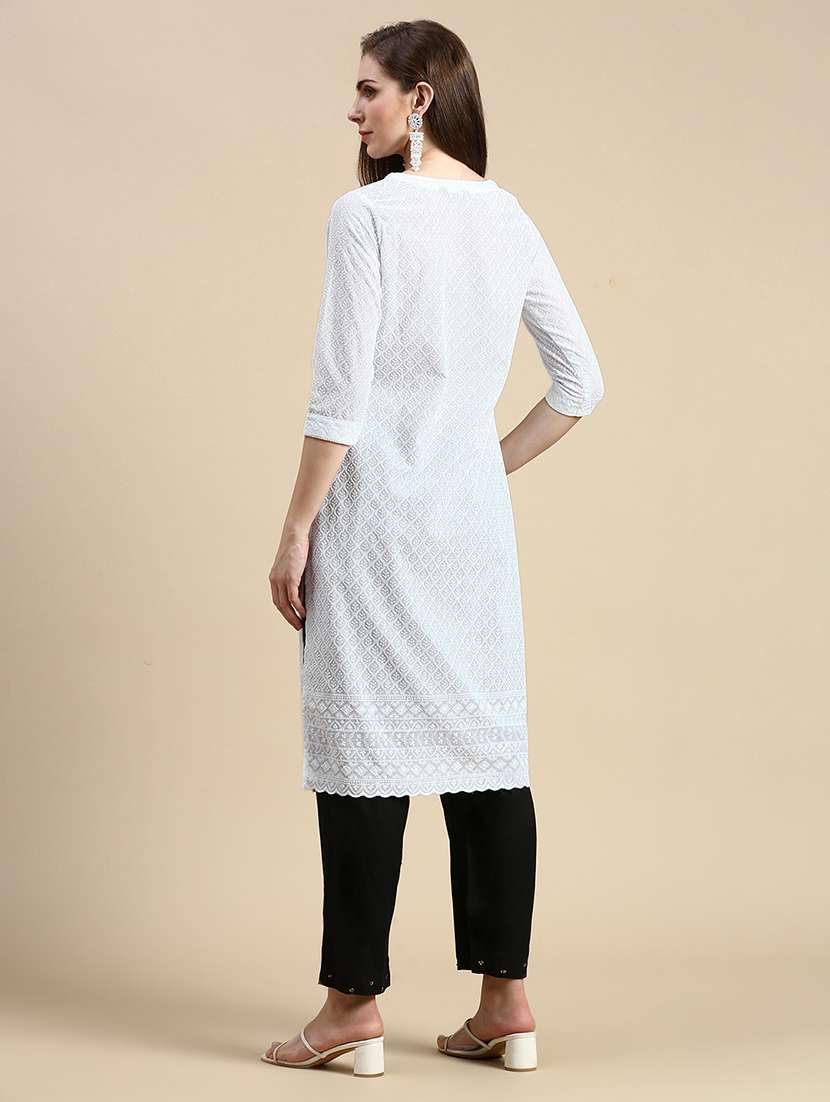 women three quarter sleeve straight kurta - 21387744 -  Standard Image - 2