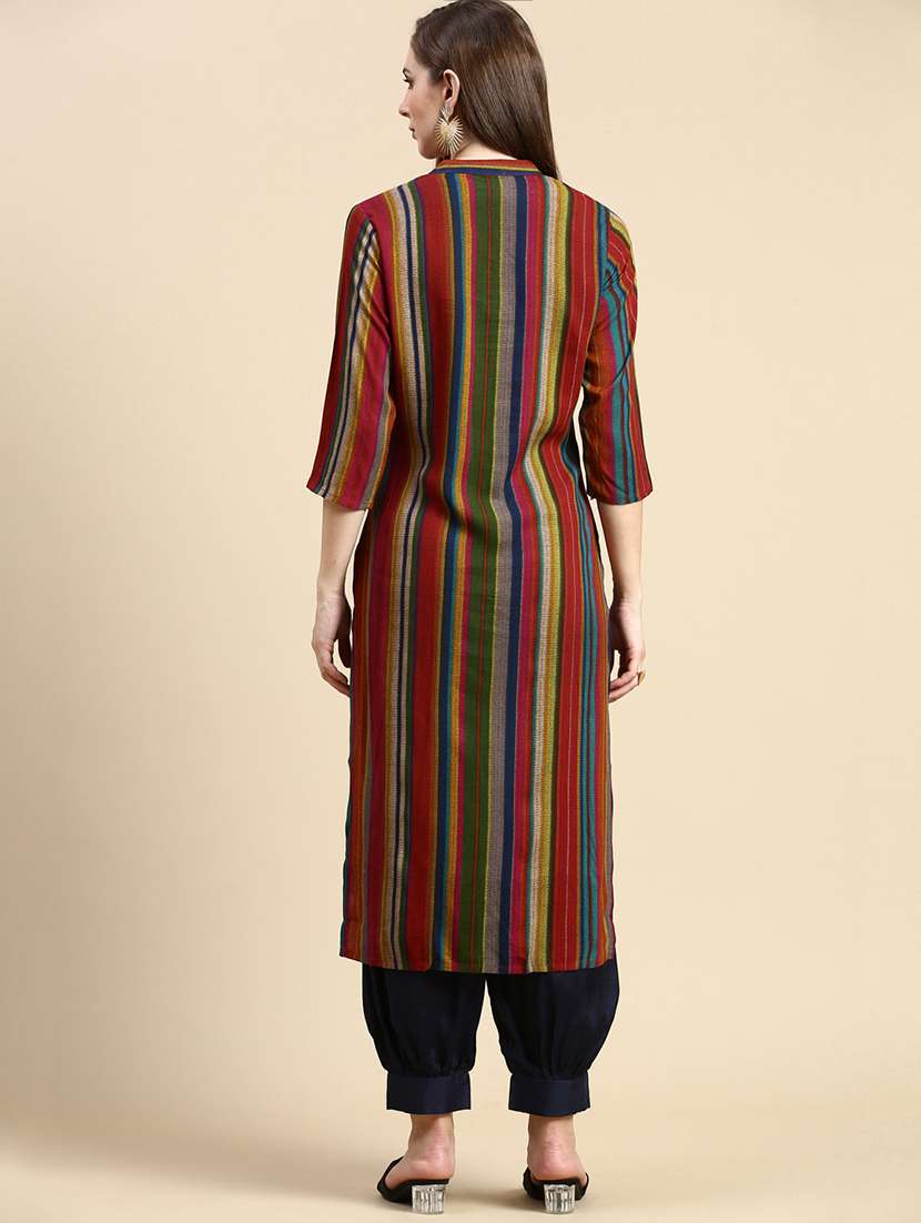 women multi color stripes printed straight kurta - 21387747 -  Standard Image - 2