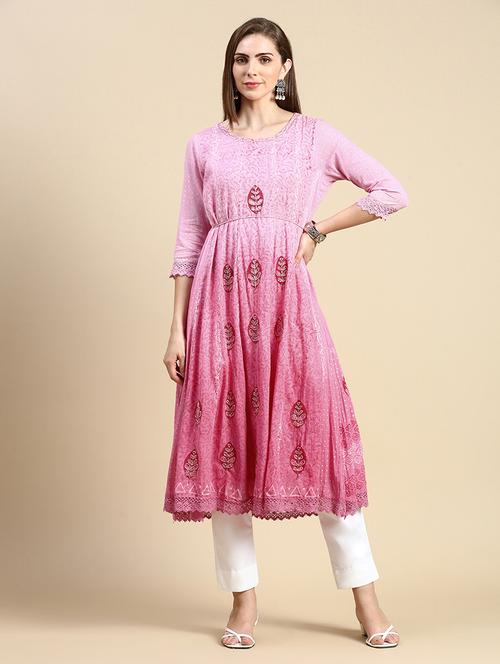 women three quarter sleeve flared kurta - 21387754 - Standard Image - 0