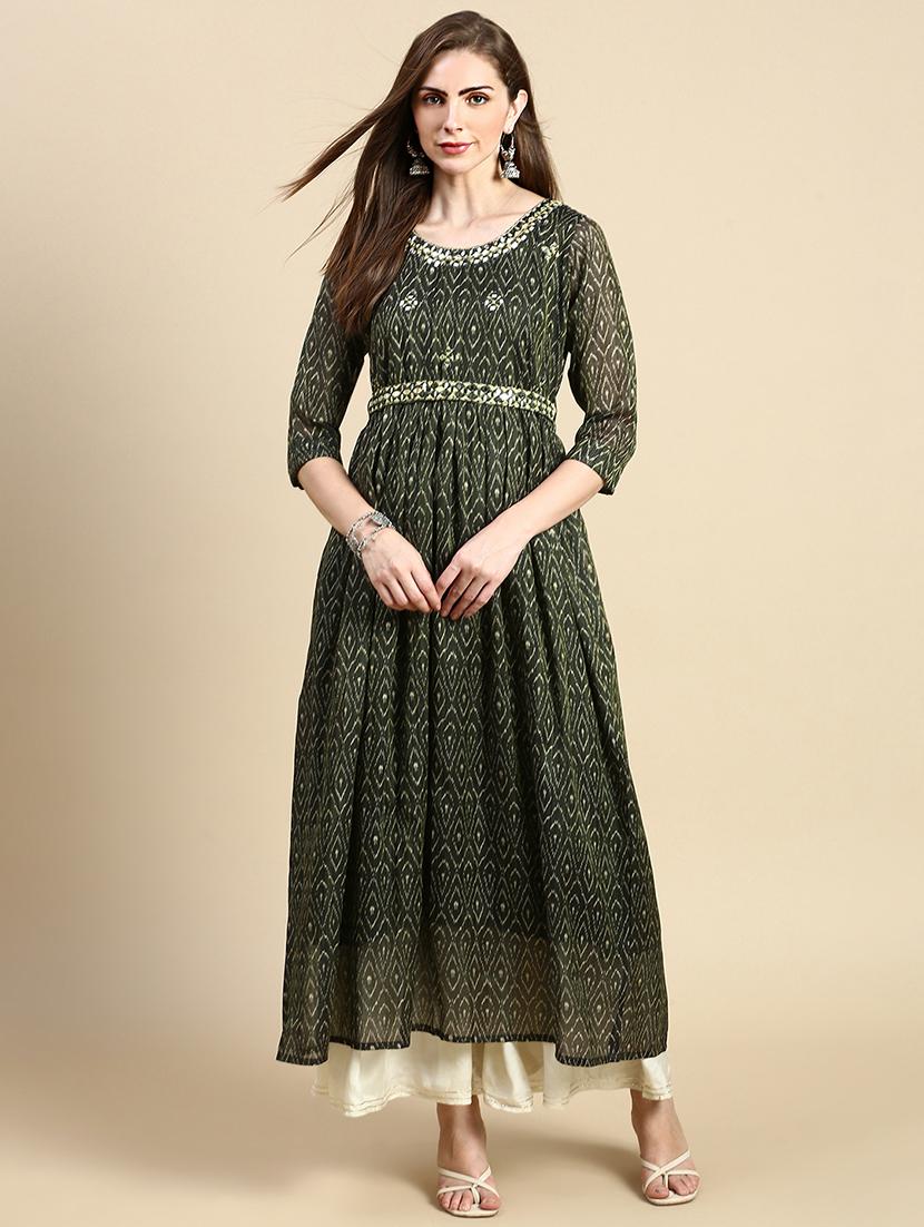 women three quarter sleeve flared kurta - 21387757 - Zoom Image - 0