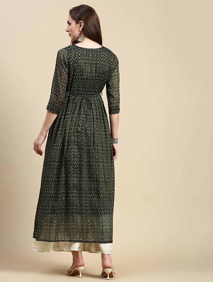 women three quarter sleeve flared kurta - 21387757 - Standard Image - 2