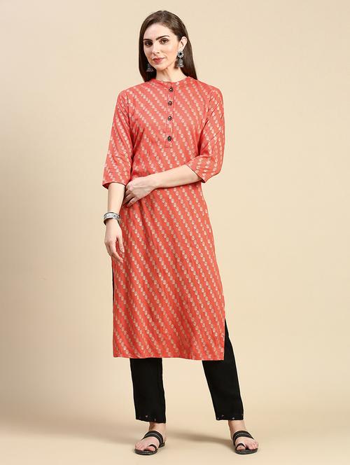 women three quarter sleeve straight kurta - 21387758 - Standard Image - 0