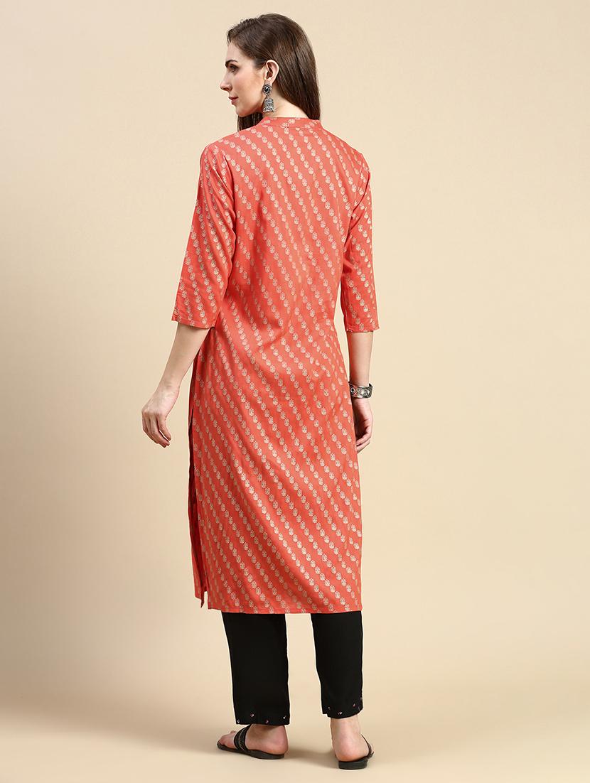 women three quarter sleeve straight kurta - 21387758 - Standard Image - 2