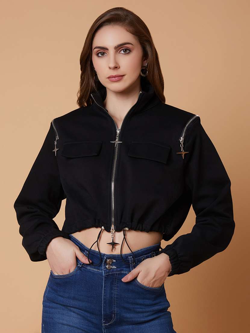 women black cotton regular jacket