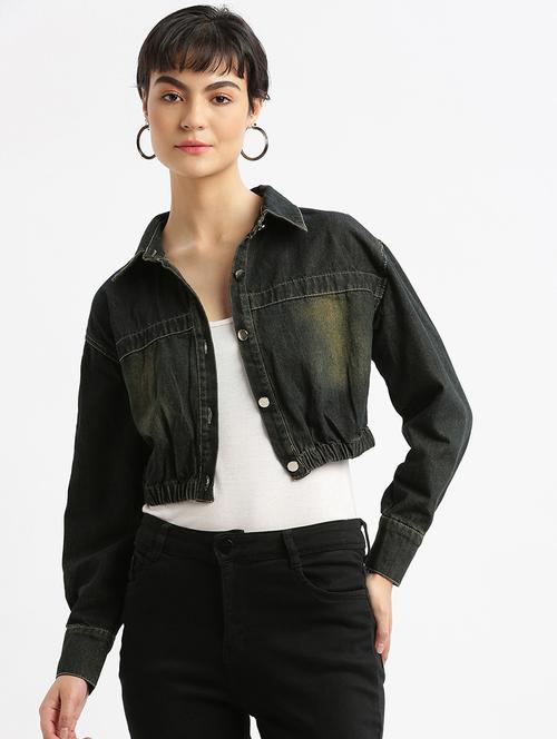 women black denim crop jacket - 21387778 -  Standard Image - 0