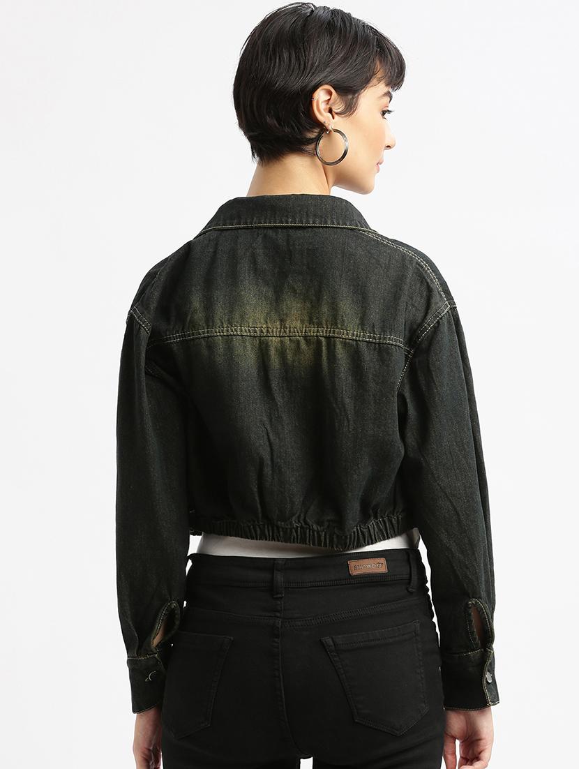 women black denim crop jacket - 21387778 - Standard Image - 2