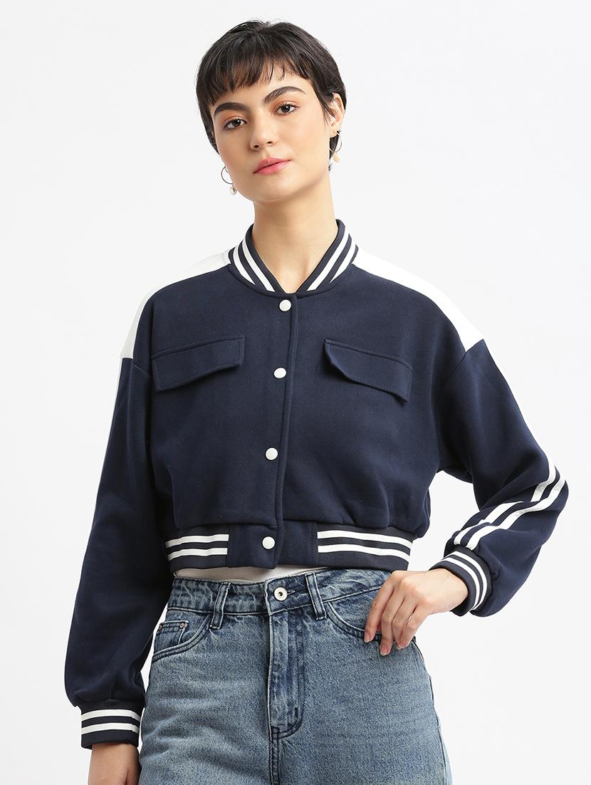 cotton varsity crop jacket - 21387781 - Zoom Image - 0