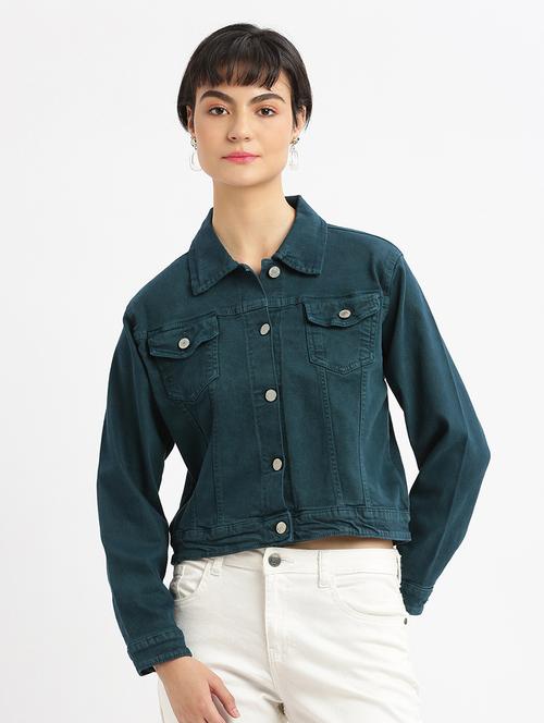 teal solid denim jacket - 21387785 -  Standard Image - 0
