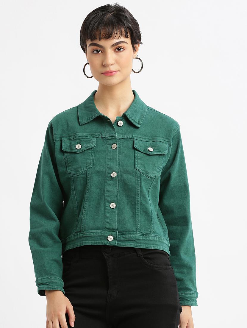 showoff women's green denim jacket - 21387787 - Zoom Image - 0