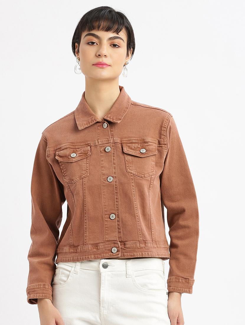 women long sleeve solid denim jacket - 21387788 -  Zoom Image - 0